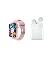 Xiaomi Redmi Note 9 Pro Max Uyumlu Watch 7 Series Akıllı Saat Smartwatch Ve Pro 5 Kablosuz Bluetooth Kulaklık İkili Paket (Pembe)