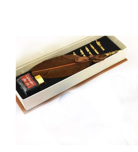 Orijinal Steel Pen Kuş Tüyü Divit Kalemi Seti (Kahverengi)