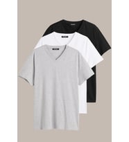 Erkek Çok Renkli T- Shirt Regular Fit Rahat Kesim V Yaka 3'lü Basic Tişört Paketi (Gri - Siyah - Beyaz)