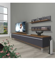 Decoraktiv Eko 4 Mdf Std Krom Ayaklı Tv Ünitesi Tv Sehpası (Antrasit - Ceviz)
