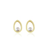 925 Ayar Gümüş Tasarım İnci Küpe (Gold)