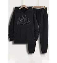 Unisex White Angel Baskılı Eşofman Takımı (Siyah)