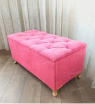 Lüks Sandıklı Kapitoneli Ayakucu Puf Bench 100 cm Gold Ayak (Pembe)