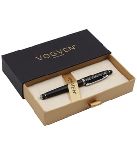 Vogven Marka İsme Özel Gümüş Detaylı Premium Roller Kalem (Siyah - Gümüş)