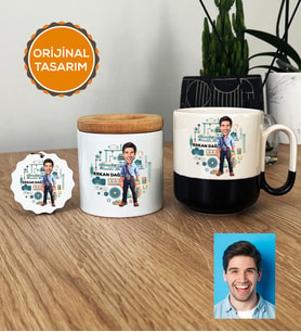 Kişiye Özel Karikatürlü Makine Mühendisi Hediye Seti Pro Kupa Bardak, Kalemlik, Anahtarlık Erkek Makine Mühendisine Mühendisler Günü Hediyesi (Siyah)