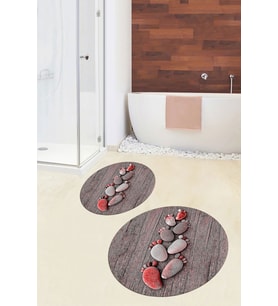 EVDEYA 3D Dijital Yıkanabilir Ayak İzi Desen İkili Yuvarlak Banyo Paspas Klozet Takımı, YKLOZET-15-GRİ, (Mavi)