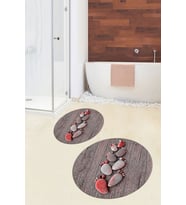 EVDEYA 3D Dijital Yıkanabilir Ayak İzi Desen İkili Yuvarlak Banyo Paspas Klozet Takımı, YKLOZET-15-GRİ, (Mavi)