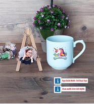 Unicorn Kupa Bardak Beyaz ve Fotoğraflı Ahşap Anahtarlık Hediye (Model 5)