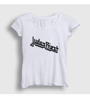 Presmono Kadın Sarı Logo Judas Priest T-Shirt 88318tt (Beyaz)