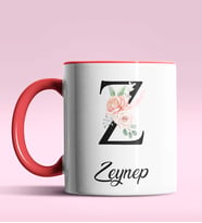 Kişiye Özel Z Harfi Temalı Gül Tasarım Siyah Renk Kupa (Kırmızı)