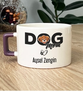 Kişiye Özel Dog Mom Hediye Lüks Fincan Köpek Annesi (Mor)