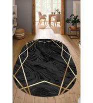 Dijital Baskılı Kaymaz Taban Yıkanabilir Oval Salon Halısı Mutfak Halısı Yolluk NDO-HT-1093 (Siyah)