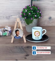 Yılbaşı Hediyesi Türk Kahvesi Fincanı Ahşap Altlıklı ve Fotoğraflı Ahşap Anahtarlık Hediye (Model 7)