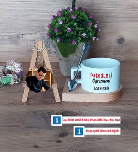 Psikoloji Öğretmeni Kupa Bardak Beyaz ve Fotoğraflı Ahşap Anahtarlık Hediye Öğretmenler Günü Hediyesi (Model 8)