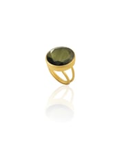 Kadir Jewellery 22 Ayar Altın Kaplama Zirkon Taşlı Kadın Otantik Yüzük (Zeytin Yeşili)
