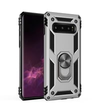 Microsonic Samsung Galaxy S10 Kılıf Military Ring Holder (Gümüş)