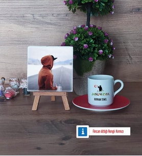 Jandarma Fotoğraflı Dekoratif Taş, Ahşap Altlıklı Türk Kahvesi Fincanı Hediye (Model 3)