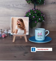 Edebiyat Öğretmeni Fotoğraflı Dekoratif Taş, Ahşap Altlıklı Türk Kahvesi Fincanı Hediye (Model 5)