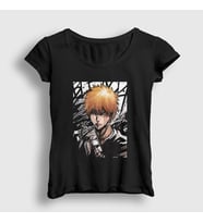Presmono Kadın Beyaz Ichigo Anime Bleach T-Shirt 127587tt (Siyah)
