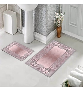 Banyo Halısı Ikili Klozet Takımı Kaymaz Tabanlı (60 xm x 100 cm + 40 cm x 60 cm) (Pembe)