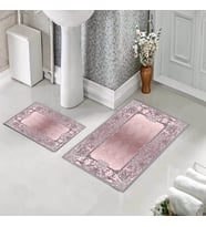 Banyo Halısı Ikili Klozet Takımı Kaymaz Tabanlı (60 xm x 100 cm + 40 cm x 60 cm)  (Pembe)