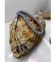 Kırmızı Zirkon Taşlı Kırmızı Detaylı Gümüş Kazaziye Tesbih : Kırmızı (Mavi)