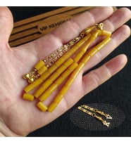5,5x10 mm Kesme Ateşi Kehribar Tesbih İsme Özel Kişiselleştirilebilir Ahşap Kutulu Tespih (Sarı)
