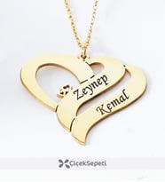 İç İçe Kalpli  İsimli Gümüş Kolye (Gold)