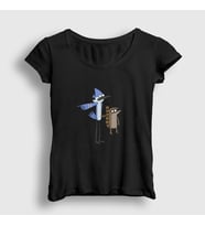 Presmono Kadın Beyaz Pointing Mordecai And Rigby Regular Show T-Shirt 449609tt (Siyah)