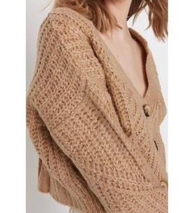 Kadın Modern Tarz Regular V Yaka Crop Triko Hırka (Camel)