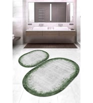 Dijital Baskılı Kaymaz Taban Yıkanabilir Oval 2'li Klozet Takımı Banyo Paspası NOKZ-HY-1104 (Yeşil)