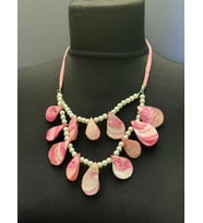 SEDEF CAM BONCUKLU İNCİ BONCUKLU KADIN KOLYE BOY 19 CM (Açık Pembe)