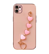 Ally iPhone 11 6.1inç Kılıf Kalp Bileklik Tutuculu Lüx Silikon Askılı Kılıf (Pembe)