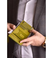 Jewelmim Yeşil Crazy Yatay %100 Gerçek Deri Erkek Cüzdanı Hakiki Deri Cüzdan & Kartlık - DR1129YS