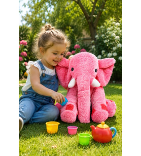 Yumuşacık Uyku Arkadaşı Açık Gri Fil Tam 65 Cm Boyunda (Pembe)