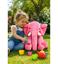 Yumuşacık Uyku Arkadaşı Açık Gri Fil Tam 65 Cm Boyunda (Pembe)
