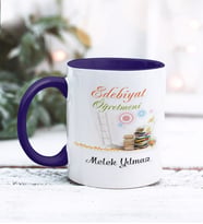 Edebiyat Öğretmeni Tasarımlı Kişiye Özel Kupa Bardak (Lacivert)