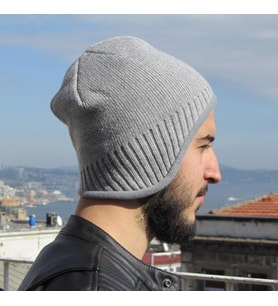 İçi Polarlı Kulaklıklı Erkek Bere Şapka 4 Renk cp181 (Gri)