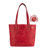 Isminize Özel Kişiselleştirilebilir Rainbow Deri Tote Bag (Kırmızı)