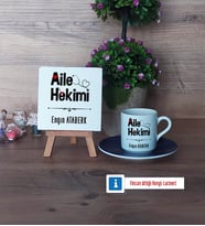 Aile Hekimi Dekoratif Taş, Türk Kahvesi Fincanı Kırmızı İsme Özel Hediye (Model 2)