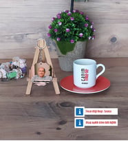 Dedeye Hediye Türk Kahvesi Fincanı Ahşap Altlıklı ve Fotoğraflı Ahşap Anahtarlık Hediye (Model 8)
