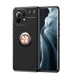 Xiaomi Mi 11 Kılıf Yüzüklü Magnetli Ravel Case (Siyah-Rose Gold)