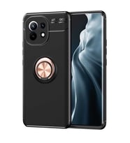 Xiaomi Mi 11 Kılıf Yüzüklü Magnetli Ravel Case (Siyah-Rose Gold)