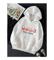Kedi Tasarımlı Meow Christmas Yeni Yıl Kapşonlu Sweatshirt (Beyaz)