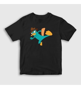 Presmono Unisex Çocuk Beyaz Tekme Ornitorenk Perry T-Shirt 440288tt (Siyah)