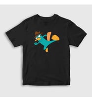 Presmono Unisex Çocuk Beyaz Tekme Ornitorenk Perry T-Shirt 440288tt (Siyah)