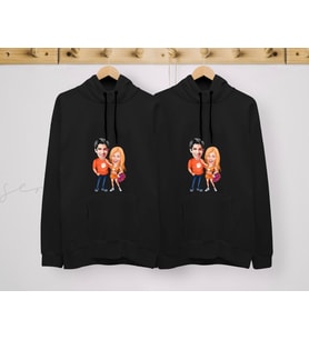 BK Gift Kişiye Özel Sevgililer Karikatürlü İkili Siyah Sweatshirt Seti, Sevgililer Hediye, Çift Hediyesi, Yıl Dönümü Hediyesi, Kişiye Özel Sweatshirt-1 (Model 6)