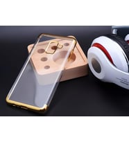 Galaxy A8 2018 Kılıf Dört Köşeli Lazer Silikon Kılıf (Gold)