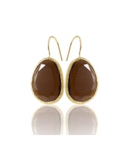 Kadir Jewellery 22 Ayar Altın Kaplama Fosil Taşlı Küpe -El İşçiliği Ve Hipoalerjenik Küpe (Kahverengi)