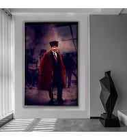 Metal Çerçeveli Atatürk Cam Tablo (Gümüş)